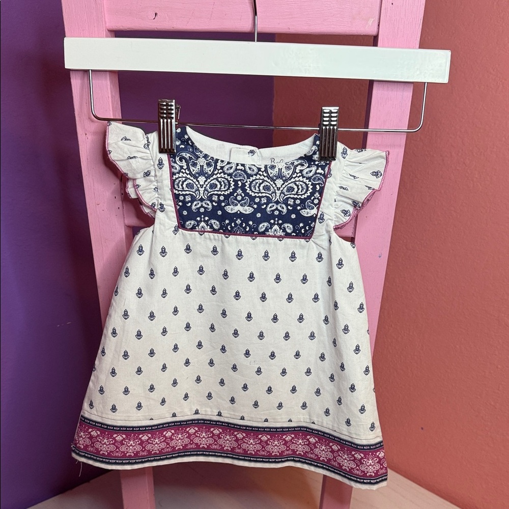 Essentials White and Blue Paisley Kids Blouse